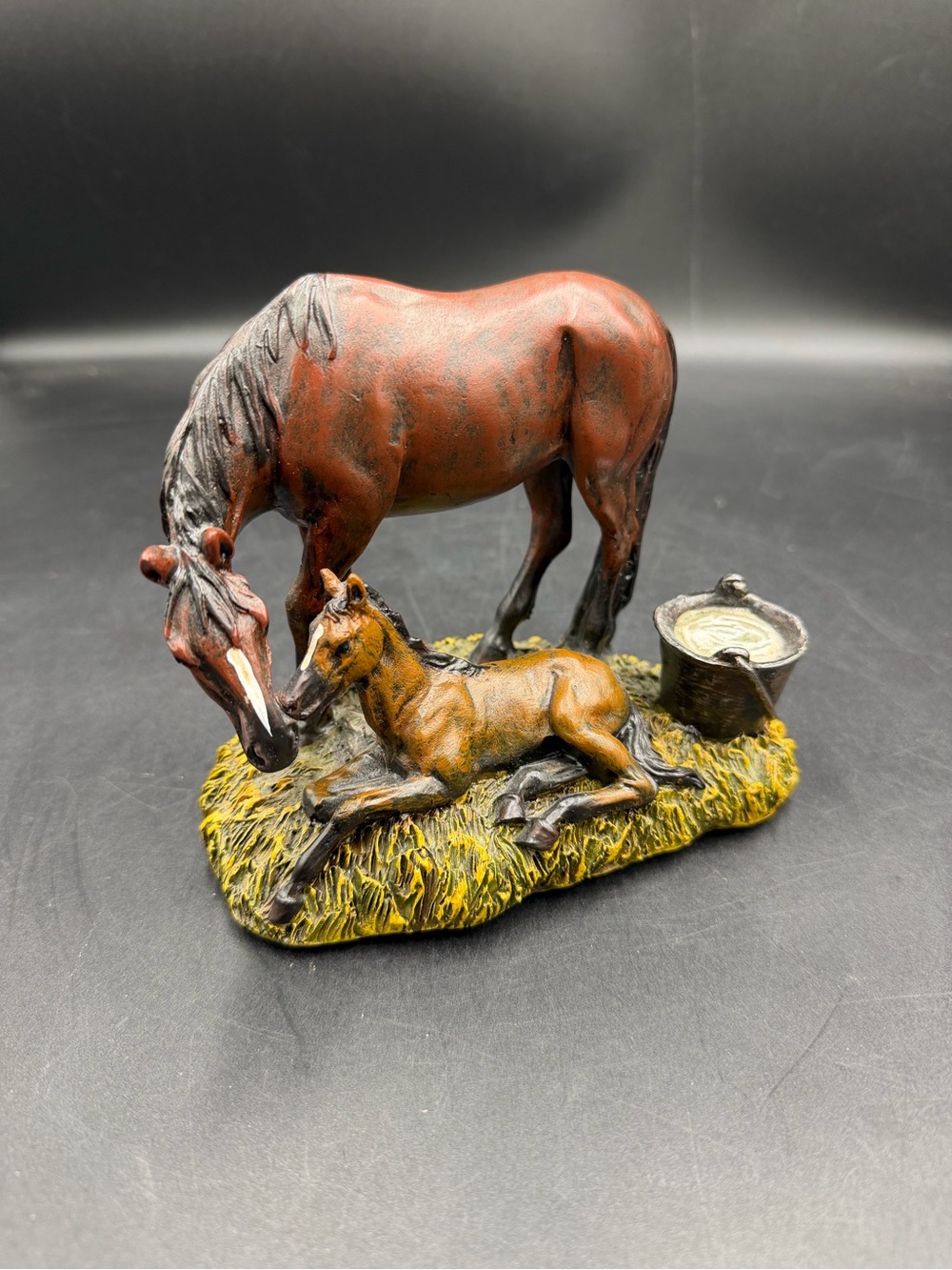 Bay Mare With Foal Statue Figurine